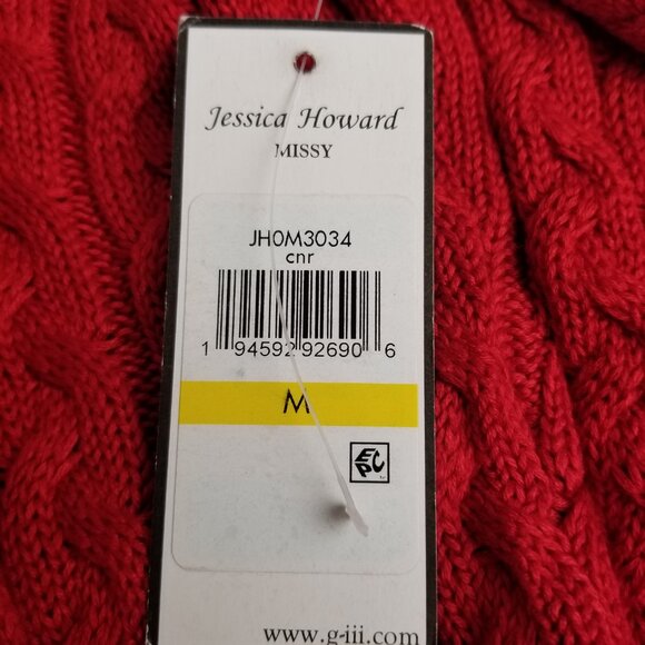 Jessica Howard Cable Knit Sweater Dress M Red V Neck NWT Cozy Holiday Dress - Picture 10 of 13
